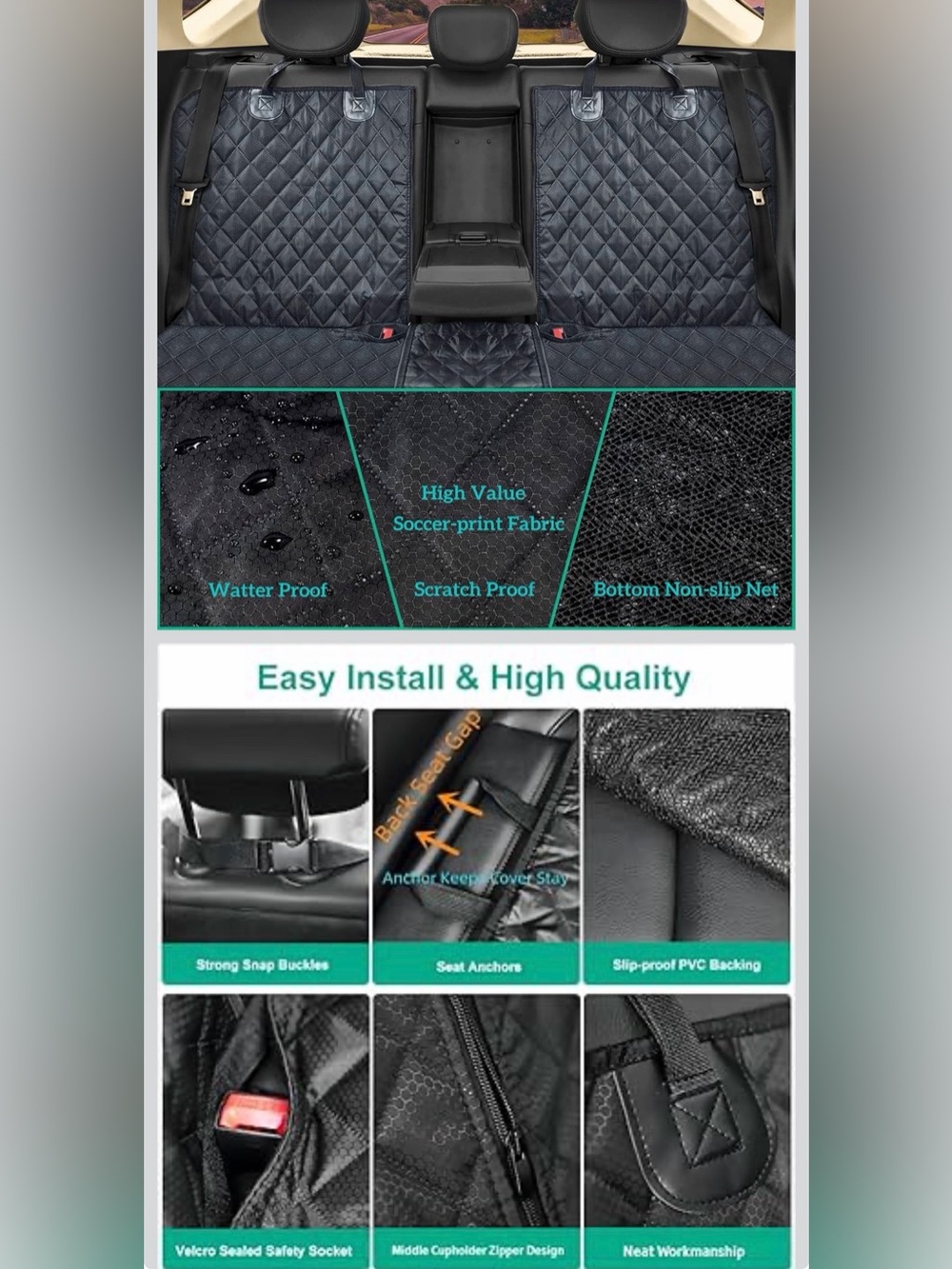 Brand New! Waterproof Car Seat Cover - Universal Quilted Rear Seat Protector - Picture 3 of 6